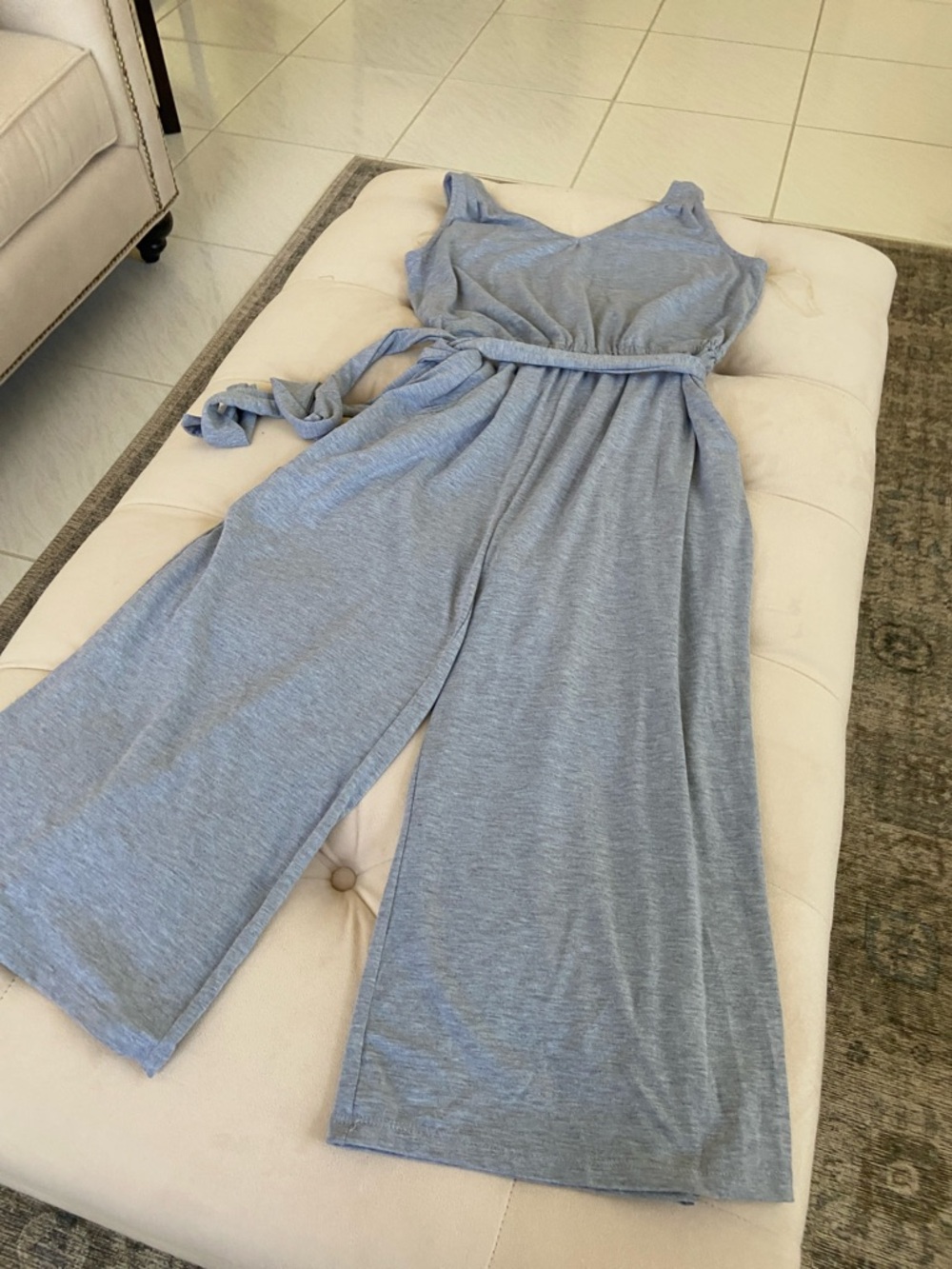 Time and Tru Light Blue Wide-Leg Tie-Waist Jumpsuit Size 4-6